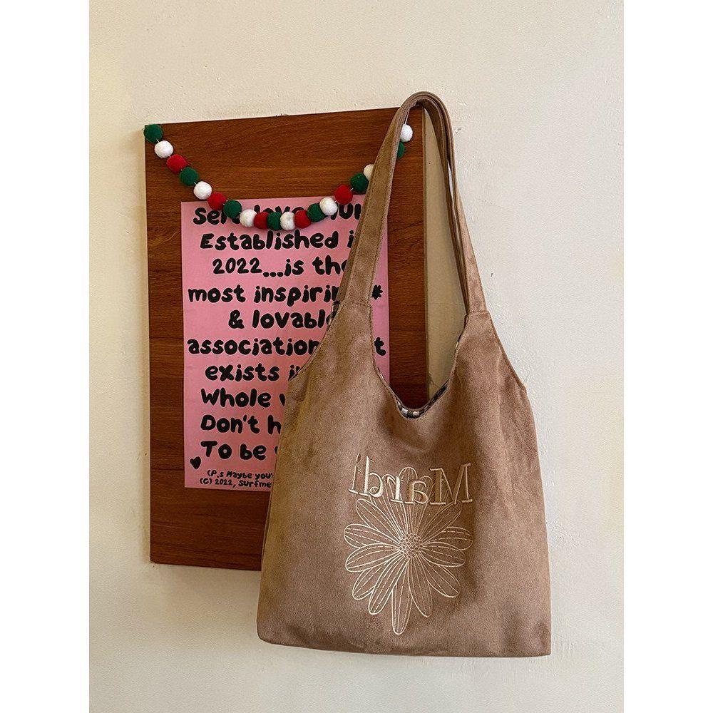 Tote Bag with Large Capacity, Single-shoulder Bag, Suede Fabric, for Commuting and Casual Wear.