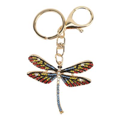 Dragonfly Keychain Zinc Alloy Sparkle Rhinestones Cute Dragonfly Key Ring for Handbag Backpack Blue