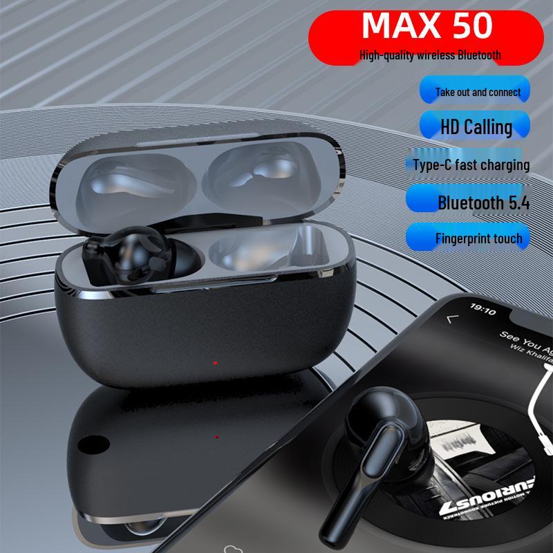 MAX50 Zinc Alloy Bluetooth Earphones with Dual Noise Cancelling and Fingerprint Touch - High Quality Wireless Earphones.