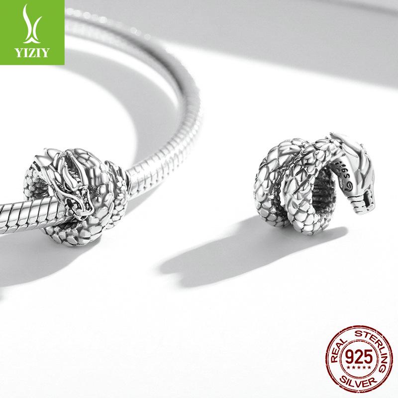 925 Sterling Silver Retro Dragon DIY Loose Beads - Chinese Style Textured Jewelry Accessories