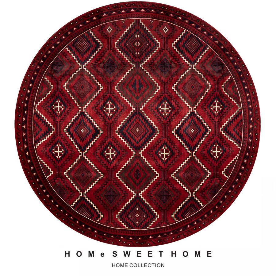 Ethnic Round Carpet: Non-slip, Wear-resistant Crystal Velvet Bedside Rug for Cool Comfort