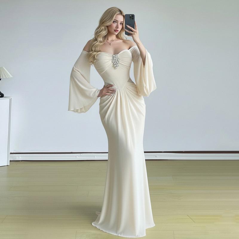 Greek Flared Sleeve Evening Dress Tube Top Slim and Thin Temperament Hip-wrapped Floor-mopping Long Dress Women