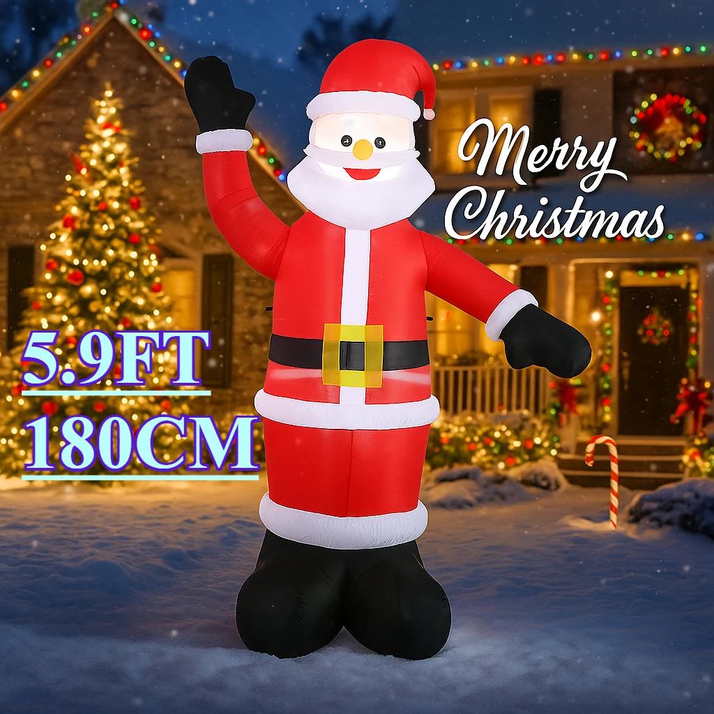 5.9FT Christmas Holiday Inflatable Yard Decor Classic Santa Claus Waving Arm LED Suitable Christma Toy Supplies Home Decor Gifts