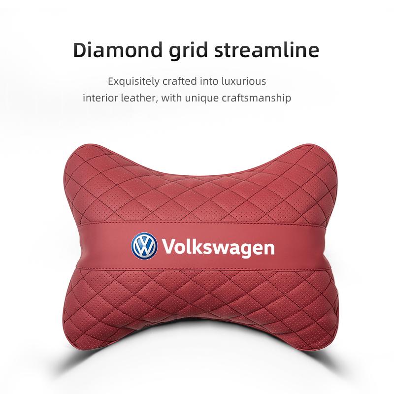 T26Car Seat Headrest Plaid Leather Neck Pillow For Volkswagen Golf Amarok T5 Phaeton Passat b6 Memory Foam Head Support Accessories