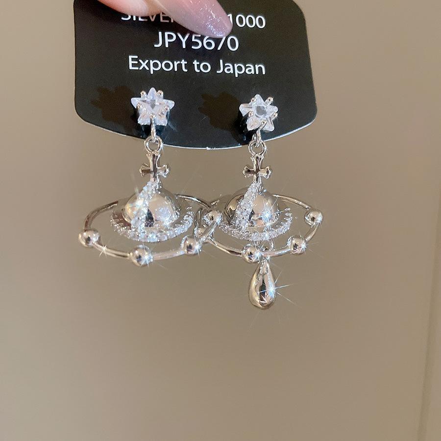 Серебряная игла циркон звезда Сатурн капля воды кулон асимметричные серьги серьги пусеты серьги легкой роскоши