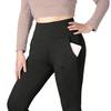 Women Leggings with Pockets Solid Color High Waist Plush Lining Thickened Warm Pants Tight Fit Cold Weather Leggings