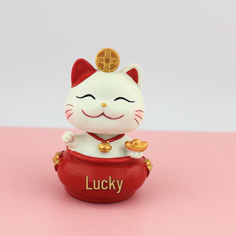 Lucky Cat Resin Craft - Cute Desktop Ornament & Home Decoration