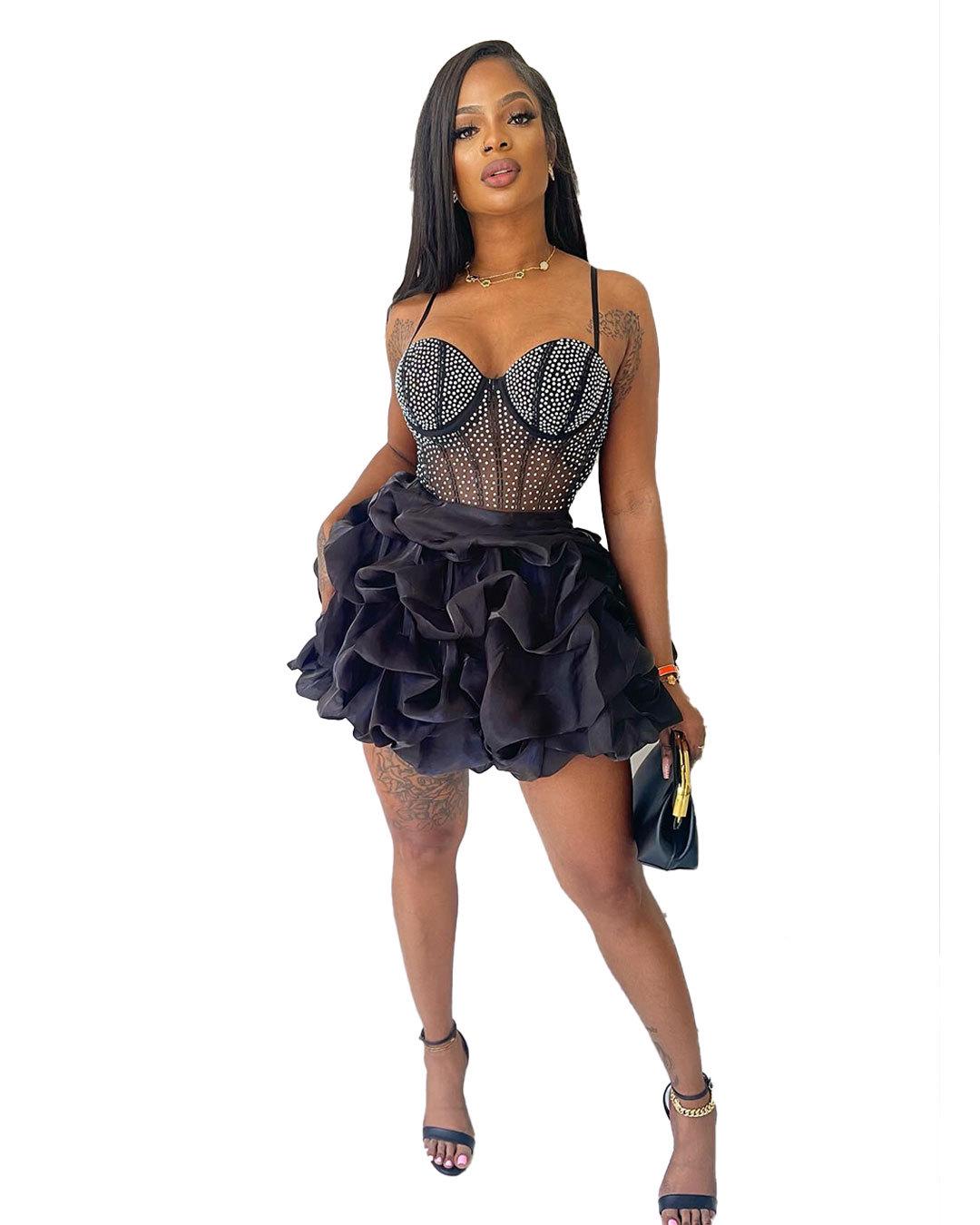 

K2820 Сексуальное облегающее платье-пачка с ромбами и эластичной отделкой S чёрный