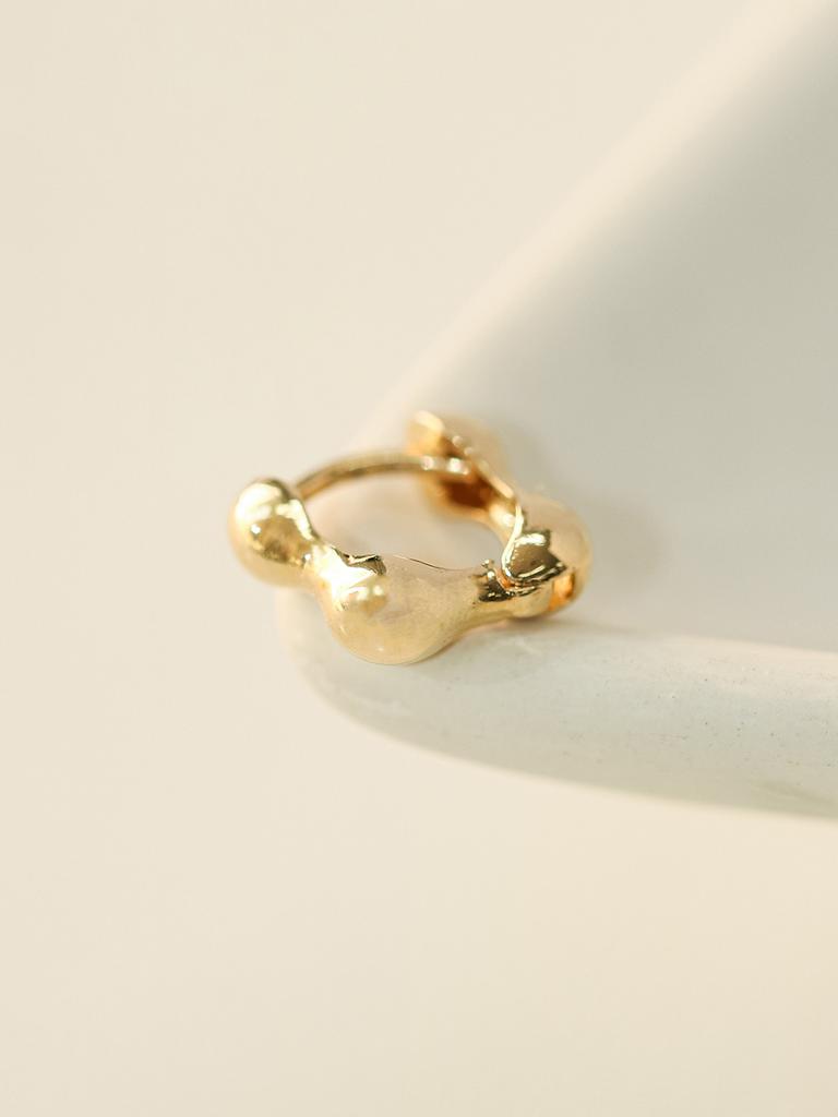 Minimalpiercing 14K 18K Mini Bubble Square One-Touch Ring Earrings