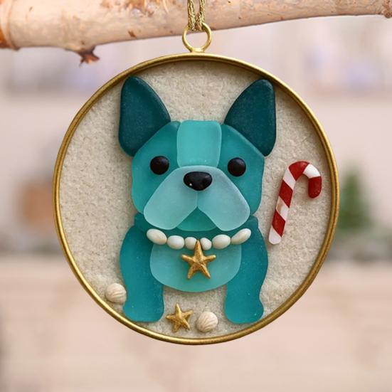 Psí vánoční ozdoby z mořského skla Ručně vyráběné umění z mořského skla Závěsné ozdoby pro psy Sběratelské předměty Dárky pro milovníky psů