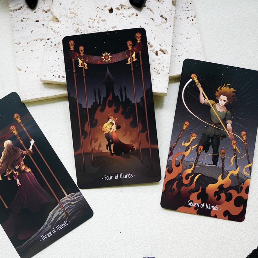 10,3*6 cm Stele luminează noaptea Tarot OBIșnuit Deck de desene animate în stil asiatic vibrant Delicat Line Art 78 buc. Cărți de tarot indie unice pentru începători