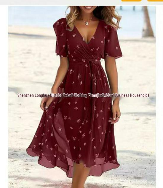 

Повседневное платье с цветочным V-образным вырезом 2024 - Свободное, удобное, популярный дизайн Small