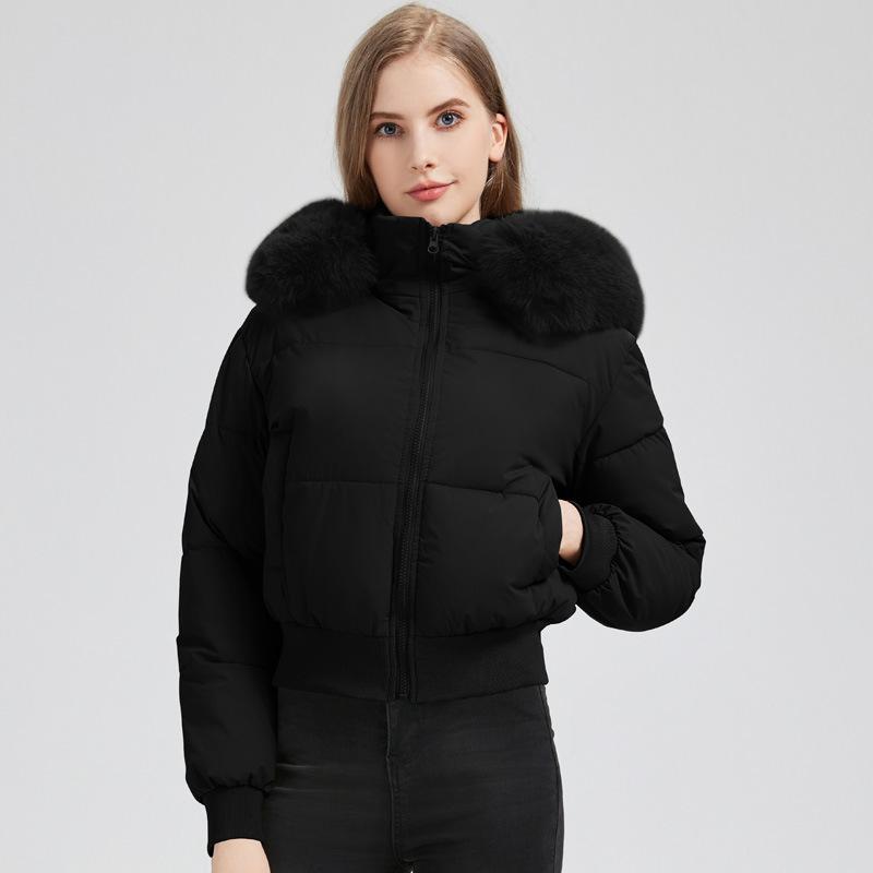 Women's Warm Puffer Jacket with Big Fur Collar Short Thickened Hooded Small Down Jacket