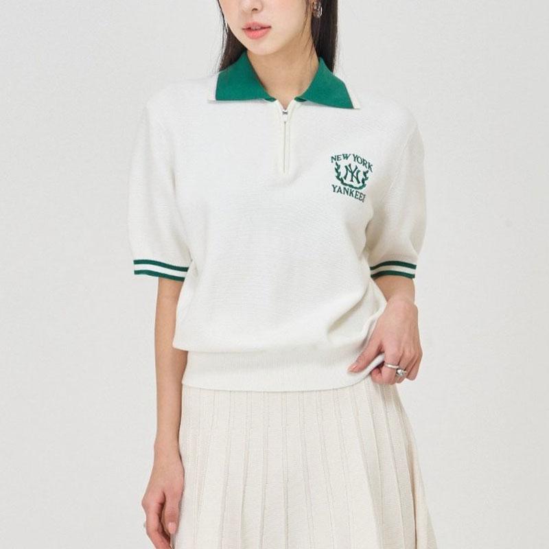 New MLB Preppy Style Collection New York Yankees Polo Shirt Women's Ivory 3FKPV0543-50IVS