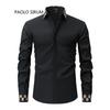 Fashionable Embroidered Long-sleeved Men's Shirts Fashionable Versatile Lapel Long-sleeved Casual Button Splicing Cardigan