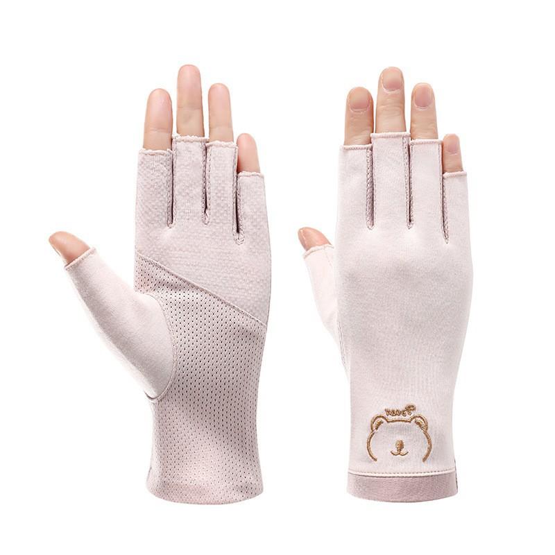 Sunscreen Gloves with Thin Fingers for Women In Summer Driving and Riding Anti Slip UV Tea Picking Manicure Half Finger Gloves