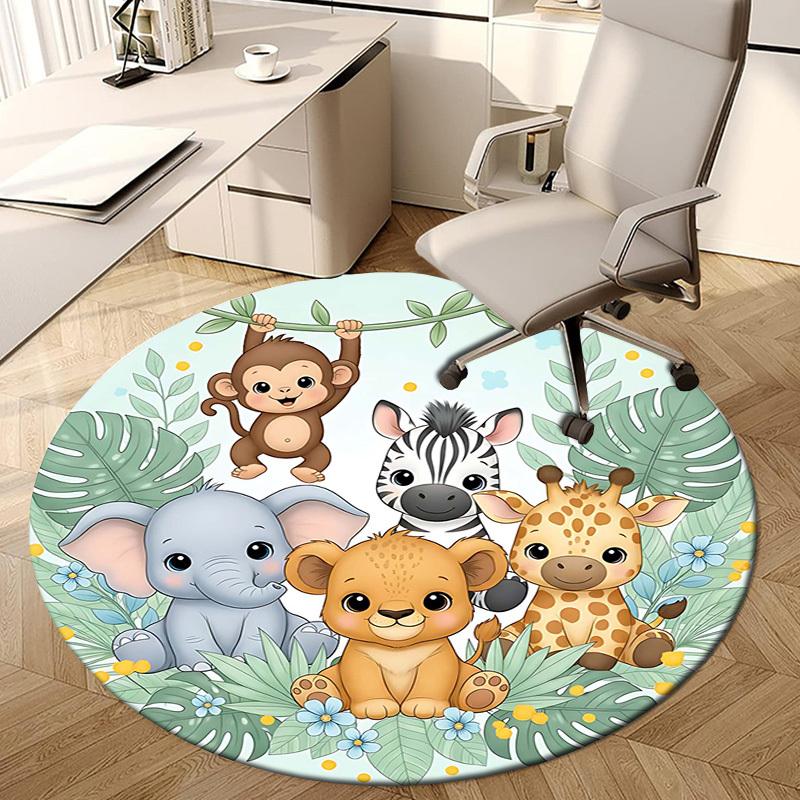 1PC Jungle Animals Non-Slip Floor Round Carpet, Office, Family, Bedroom, Large Area Rug Indoor Rugs, Vibrant Colors-Z0439