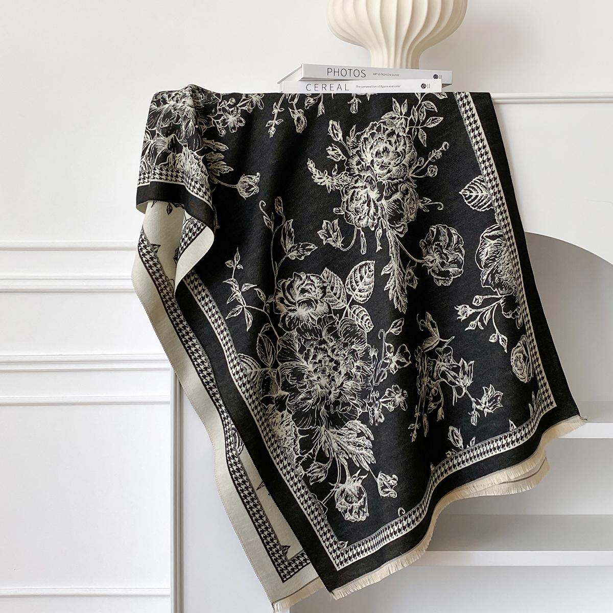 

Winter Elegance Cashmere Two-Sided Scarf For Women Print Shawl Female Pashmina Luxury Poncho Thick Blanket Warm Bufanda