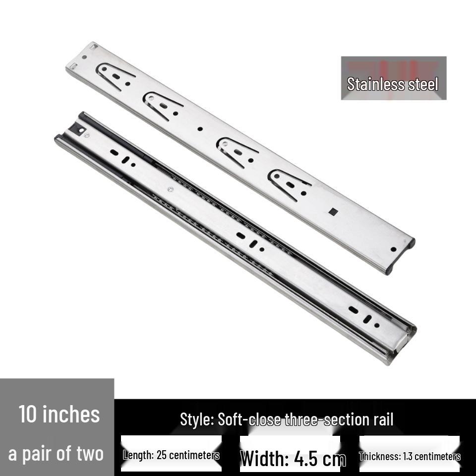 Stainless Steel Silent Ball Bearing Drawer Slides with Three-Section Damping Rails