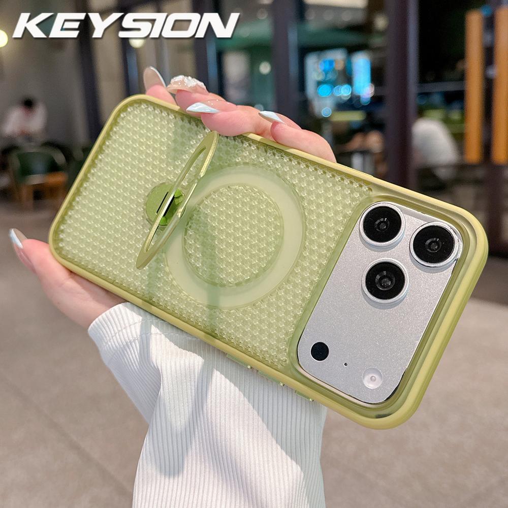 

KEYSION Heat Dissipation Magnetic Phone Case for iPhone 11 12 13 14 15 16 17 Pro Max Air 16 Plus 360° Ring Stand Shockproof Lens Protector Cover for iPhone 11 Pro Max зелений