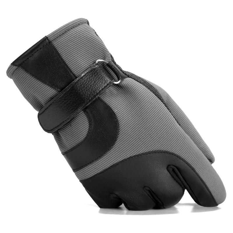 Men's PU Large Seven Leather Gloves Warmth and Thick Rainproof Cloth Plus Cotton Touch Screen Gloves Riding Large Size Windproof and Cold Protection