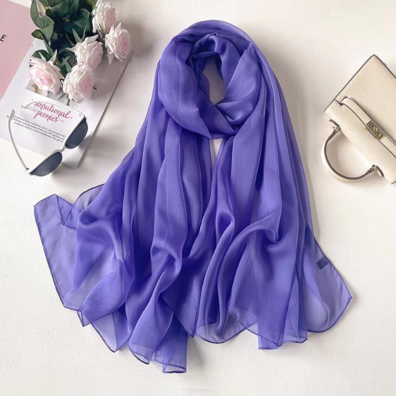 Solid Color Headscarf Silk Scarf Thin Large Scarf Travel Sun Protection Decorative Shawl Linen Plain Scarf Versatile