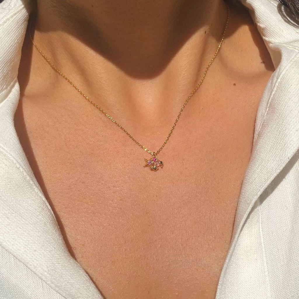 18K Gold Plated Cute Teddy Bear Necklace with Christmas Hat - Trendy Pendant Jewelry