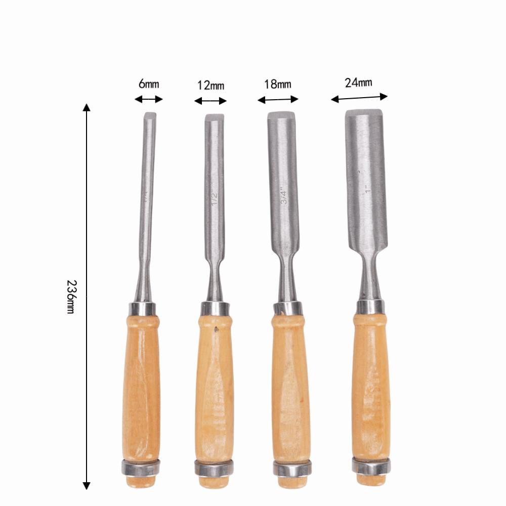 4 Pcs Wooden Handle Woodworking Gouge Tools Carbon steel Firmer Gouge Chisel  Camp