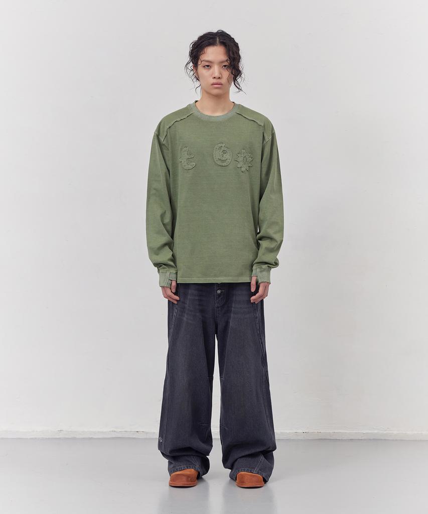 Tonilolenseu Pigment Applique Long Sleeve Washed Green