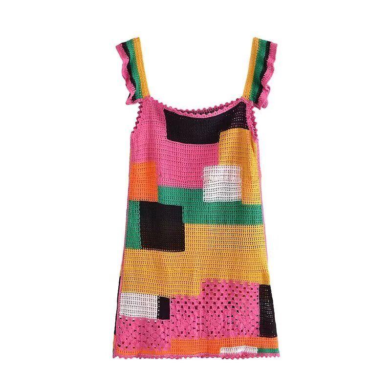

Kaslead New Arrival Women s Clothing Fashion Style Fashion Casual Minimalist Crochet Patchwork Dress 0021105 Multi-color One size