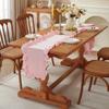 Rustic Style Ruffled Edge Table Runner Solid Color Rectangular Dinning Table Runner Anti Slip Washed Cotton Table Flag