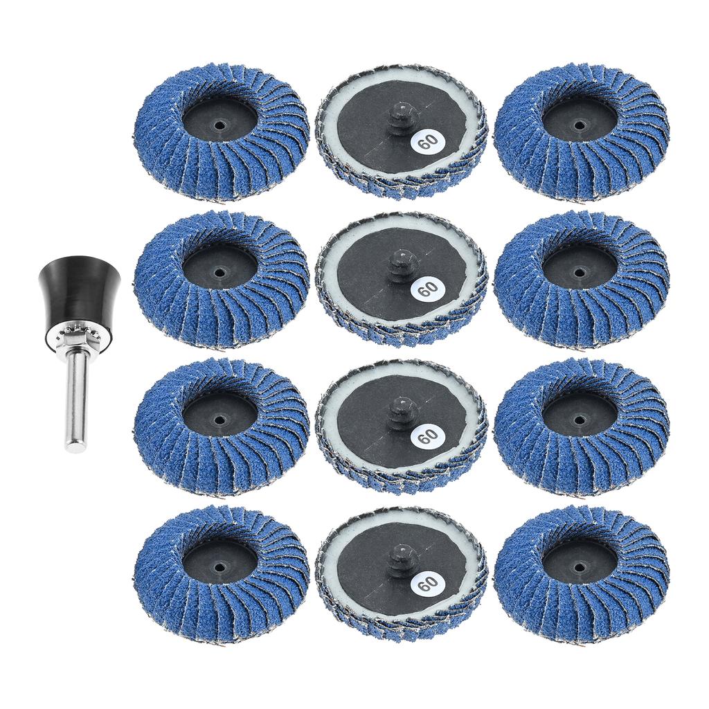 12Pcs 2"" Curved Flap Disc Grit#40-120 Roll Lock Quick Change Sanding Discs 1/4"" Holder for Die Grinder Metal Wood Rust Removal