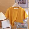 Summer Children's Short Sleeved T-shirt New Fashion Kids Solid Color T-shirt Top Cotton Trendy Student Tee
