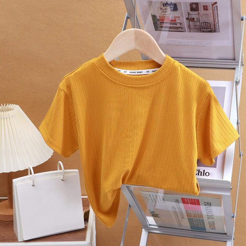 Summer Children's Short Sleeved T-shirt New Fashion Kids Solid Color T-shirt Top Cotton Trendy Student Tee