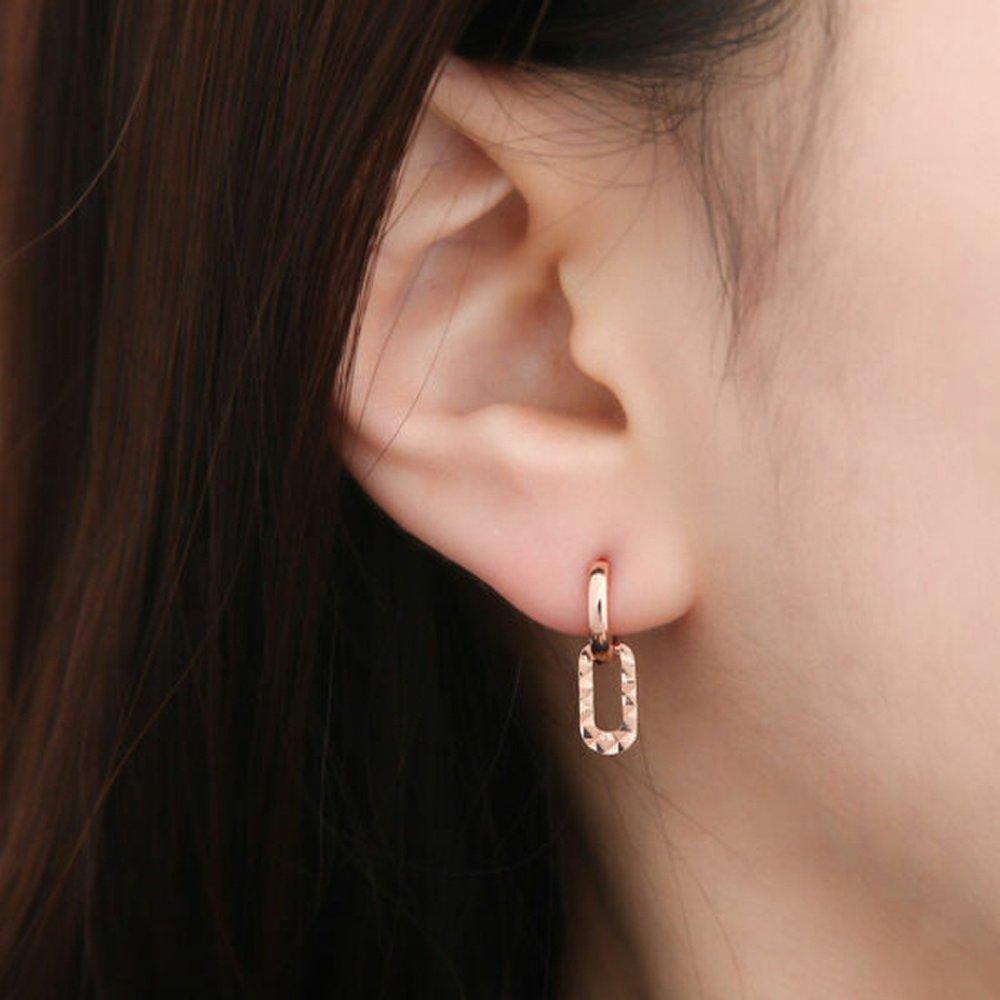 [] 14K Gold Needle Dali Clip Drop One-Touch Ring Earrings