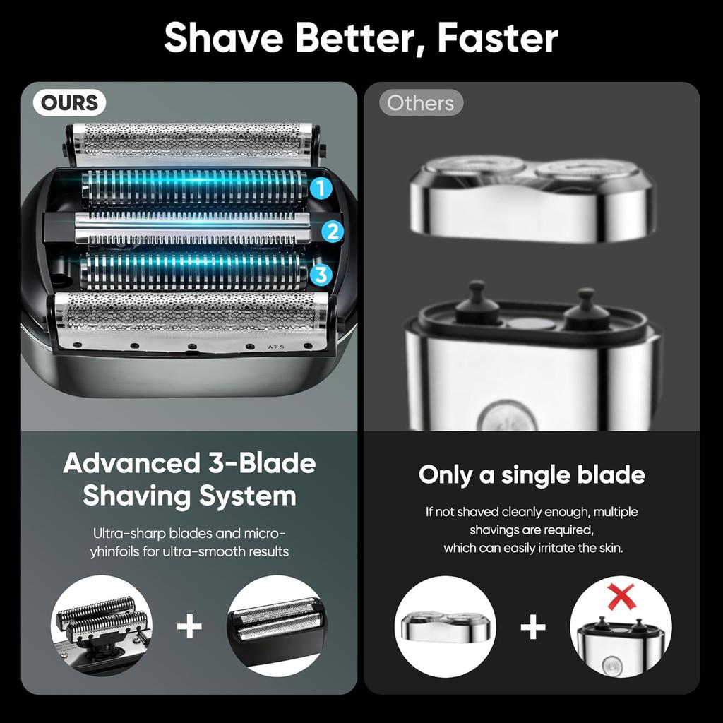 Elektrorasierer für Männer Gesicht, Taschenrasierer USB Mini-Rasierer, Elektrische Folienrasierer mit Typ C Wiederaufladbar und LED-Anzeige, IPX7 Wasserdicht