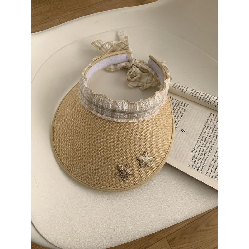 Women's Sun Hat Korean Sweet Kawaii Star Fashionable Verstaile Empty Top Breathable Wide Bim Seaside Sunshade Visors For Girl
