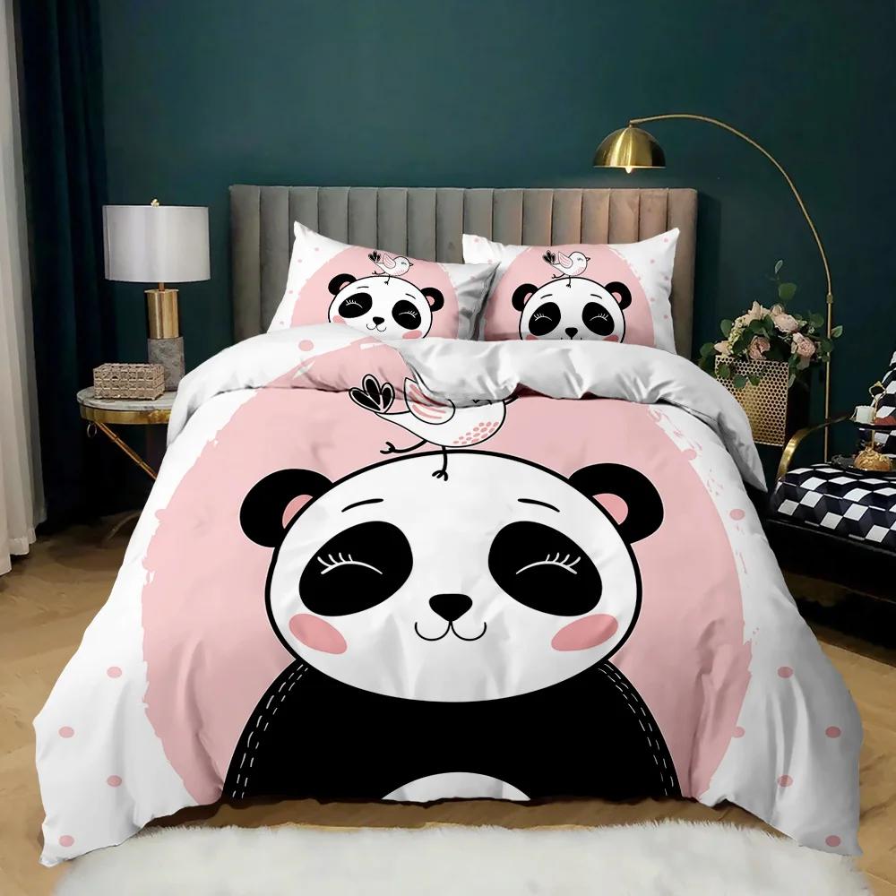 Panda Duvet Cover Cute Animal Bedding Set For Kids Boys Girl Cartoon Giant Panda Polyester Comforter Cover Bear Printed Wildlife