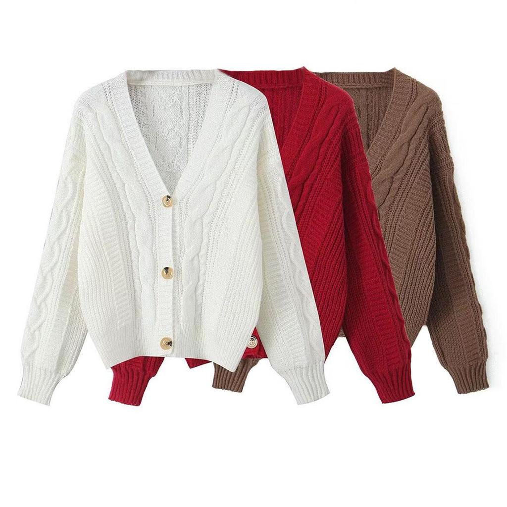Women's European & American Style Long Sleeve Button-Up Cardigan Sweater - Fashionable & Casual