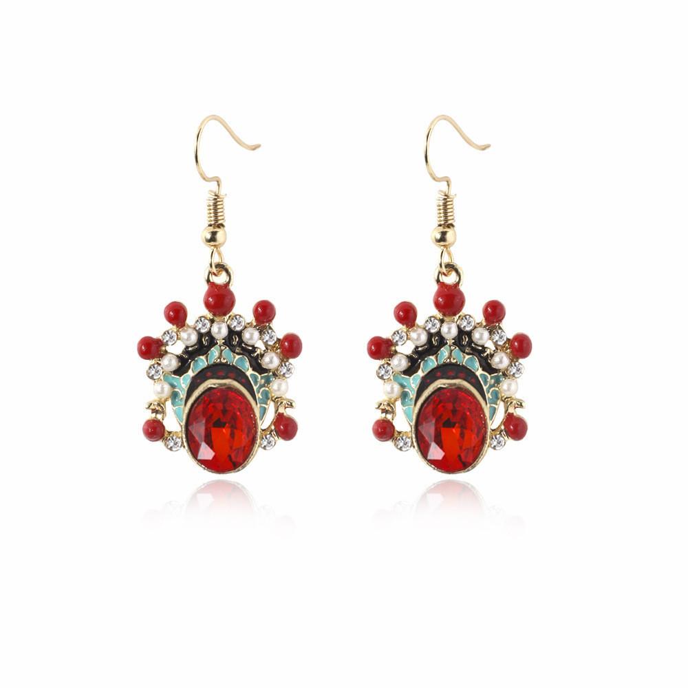 Retro Chinese Opera Tassel Earrings For Women Alloy And Gemstone Design