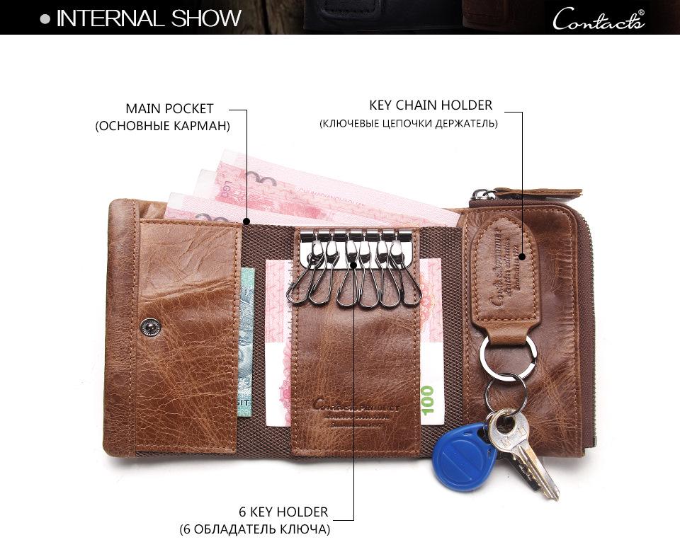 Black Angel Men's Genuine Leather Tri-fold Wallet with Key Holder and Coin Purse