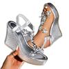Muffin thick-soled wedge sandals women's summer new elastic band rhinestone flower water table fashion sandals