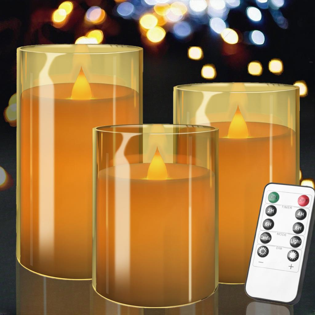 Flickering Flameless Candles with Lampshade Battery Operated 3D Wick LED Candles for Christmas Romantic Ambience Wedding Decor