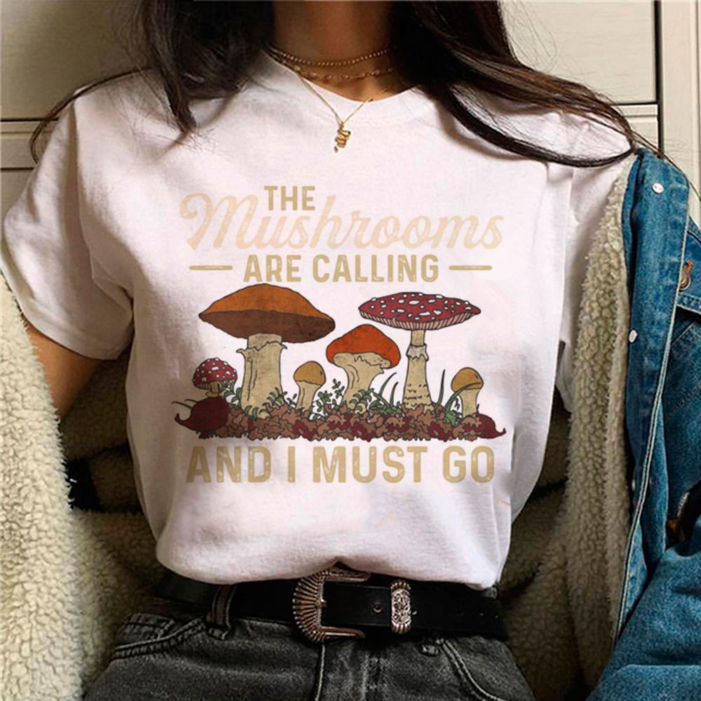 Mushroom t shirt women streetwear comic funny Tee female Y2K tops Japanese comics graphic clothing Retro round neck print TShirt
