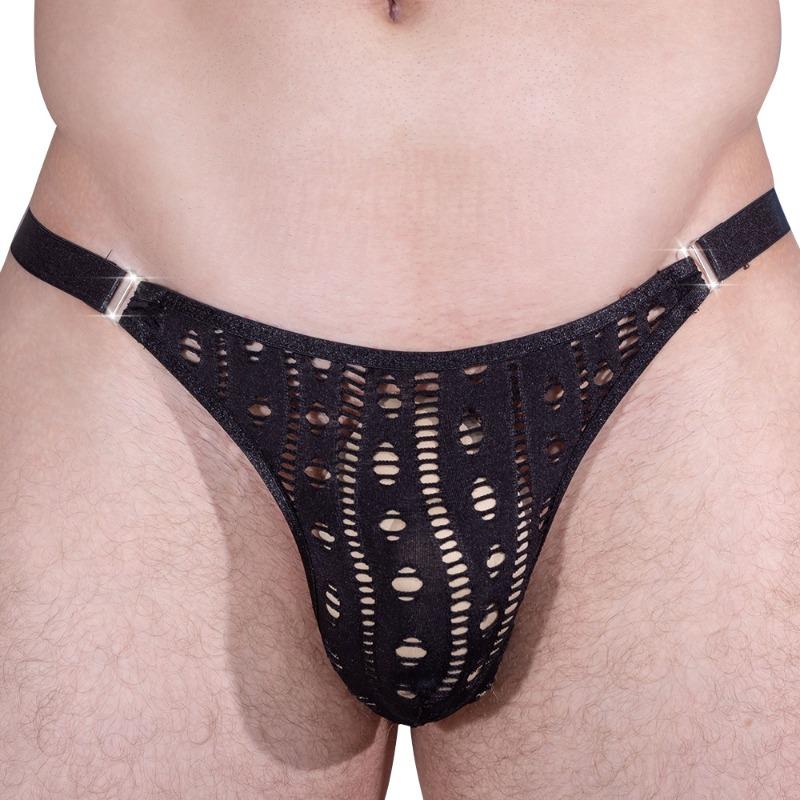 Men Sexy Fishnet Underwear Sissy Lingerie T-Back Thong High Elastic Lace See Through Panties Erotic Low Rise U Convex G-String