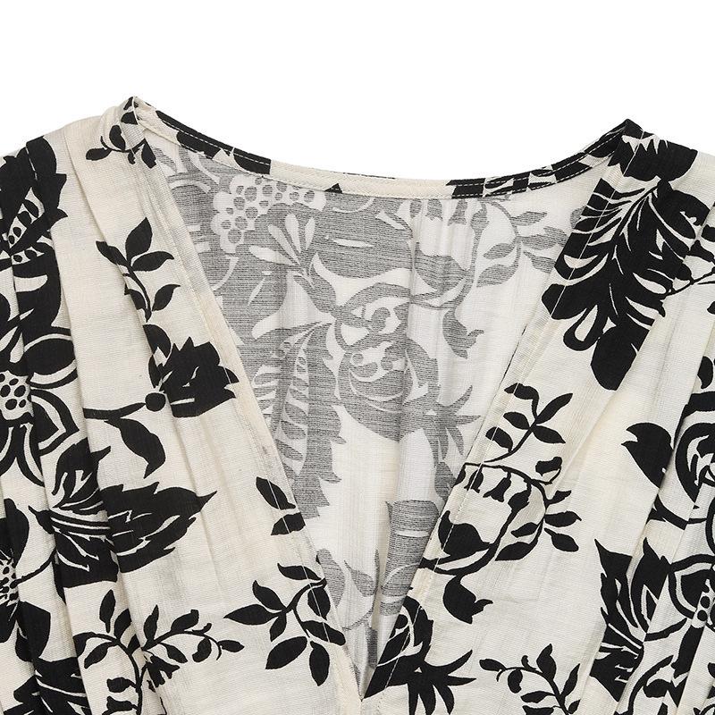 2026 Summer European Floral V-Neck Sleeveless Waist-Cinching Dress for Women