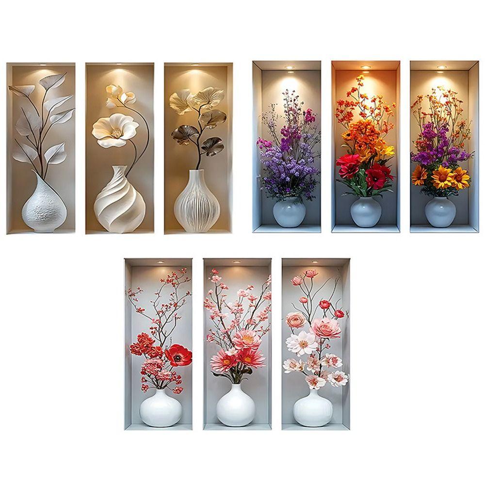 3Pcs Waterproof Flower Wall Sticker Plant Wall Sticker for Office Living Room Study Cabinet