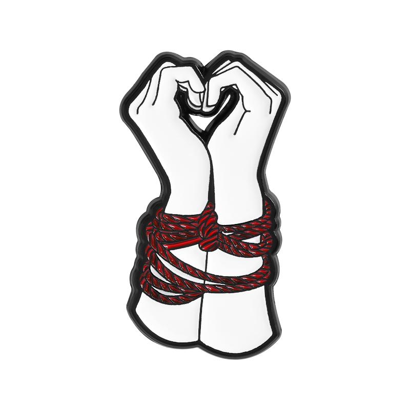 Red Rope Binding Hands Together Enamel Pin Finger Heart Gesture Metal Brooch Lapel Backpack Badge Jewelry Gift