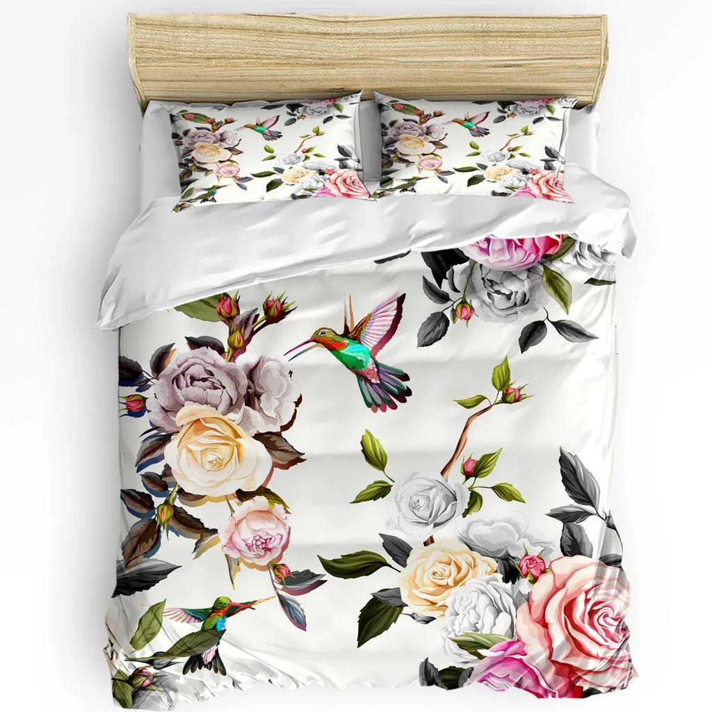 Pink Rose Flower Bouquet White Bedding Set 3pcs Duvet Cover Pillowcase Kids Adult Quilt Cover Double Bed Set Home Textile