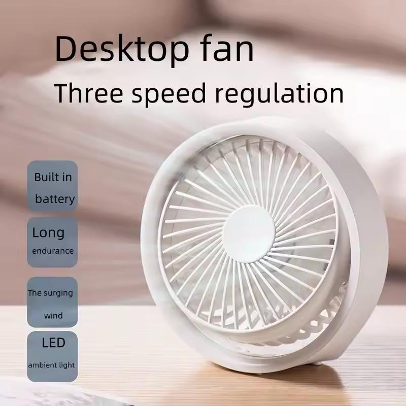 New Arrival Battery Rechargeable Mini Desk Table Fan Portable Angle Adjustable Hanging Wall Ceiling Camping Fan with LED Light